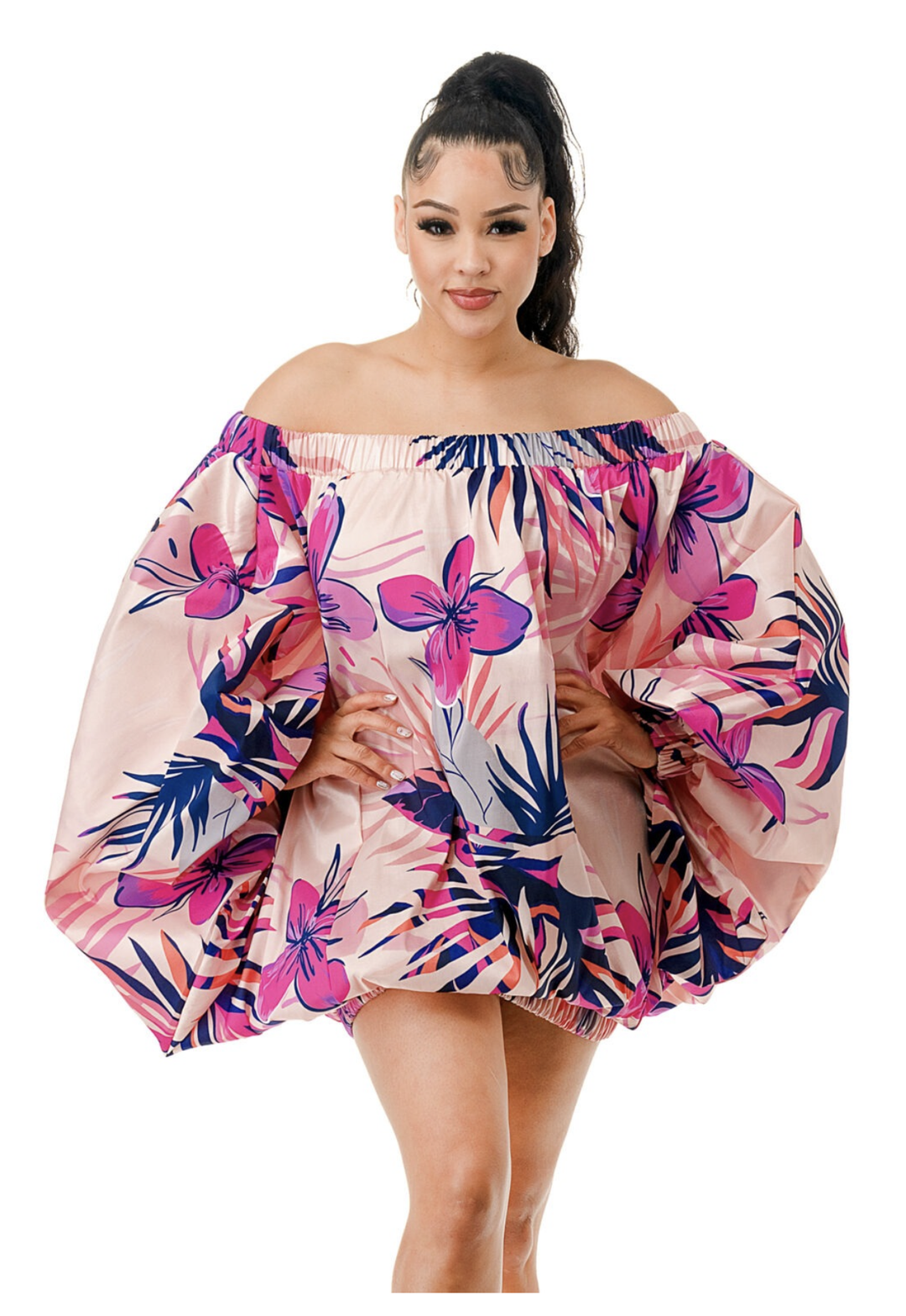 Floral Off the Shoulder Balloon Sleeve Top/Dress