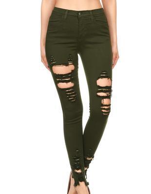 {{P1213}}  Distressed Bottom Skinny Jeans {3 Colors Available} Vibrant