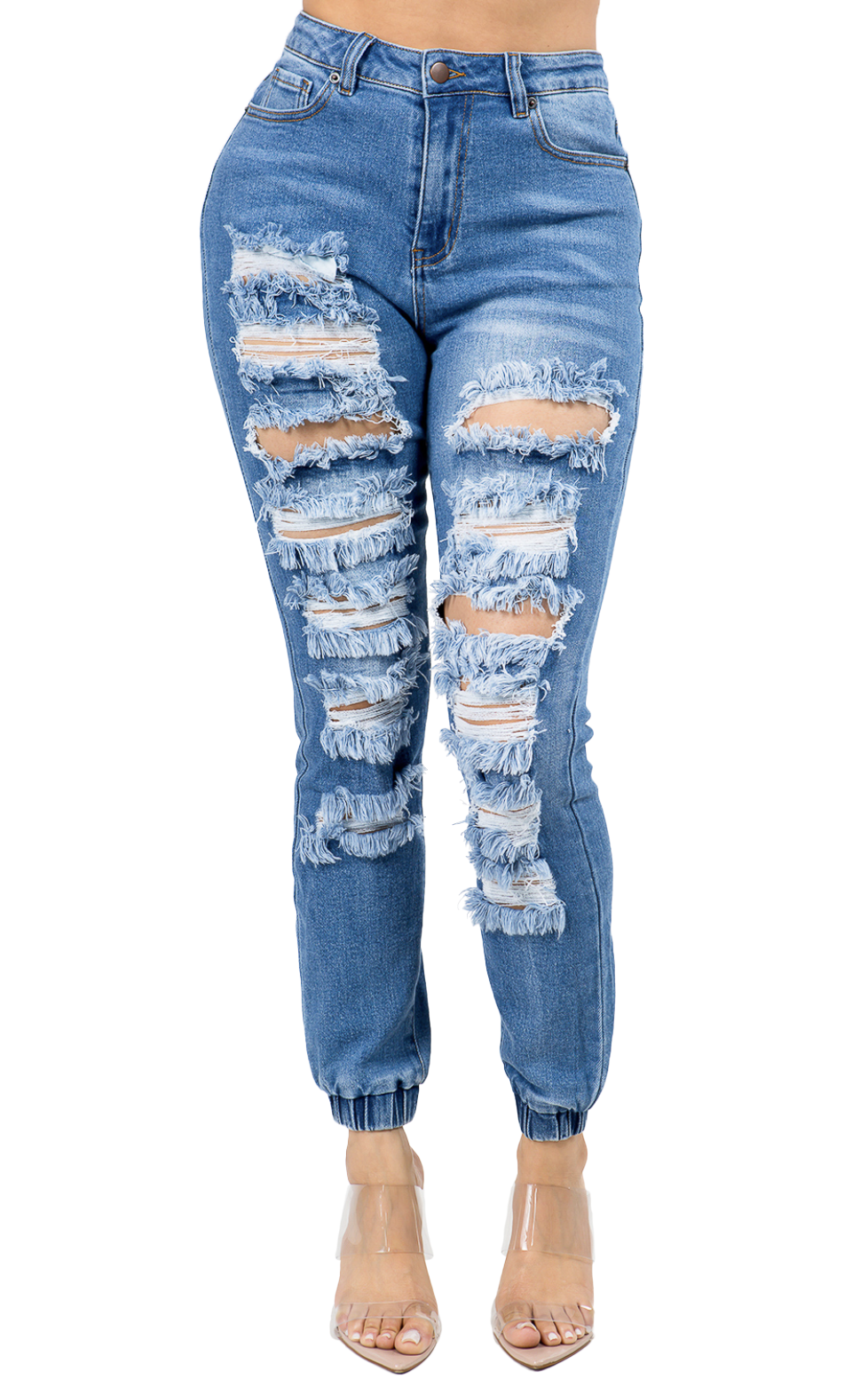 Denim High Waisted Distressed Joggers – The House of Stylez