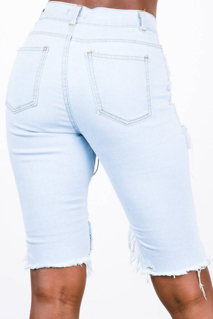 Light Blue Distressed Bermuda Shorts 36 point 5