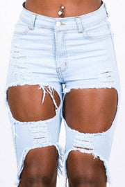 Light Blue Distressed Bermuda Shorts 36 point 5