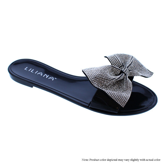 Bling Bow Sandal -Black {Order 1/2 Size Larger} Liliana