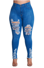 {{P1209}} Curvy Distressed Skinny Jeans Vibrant