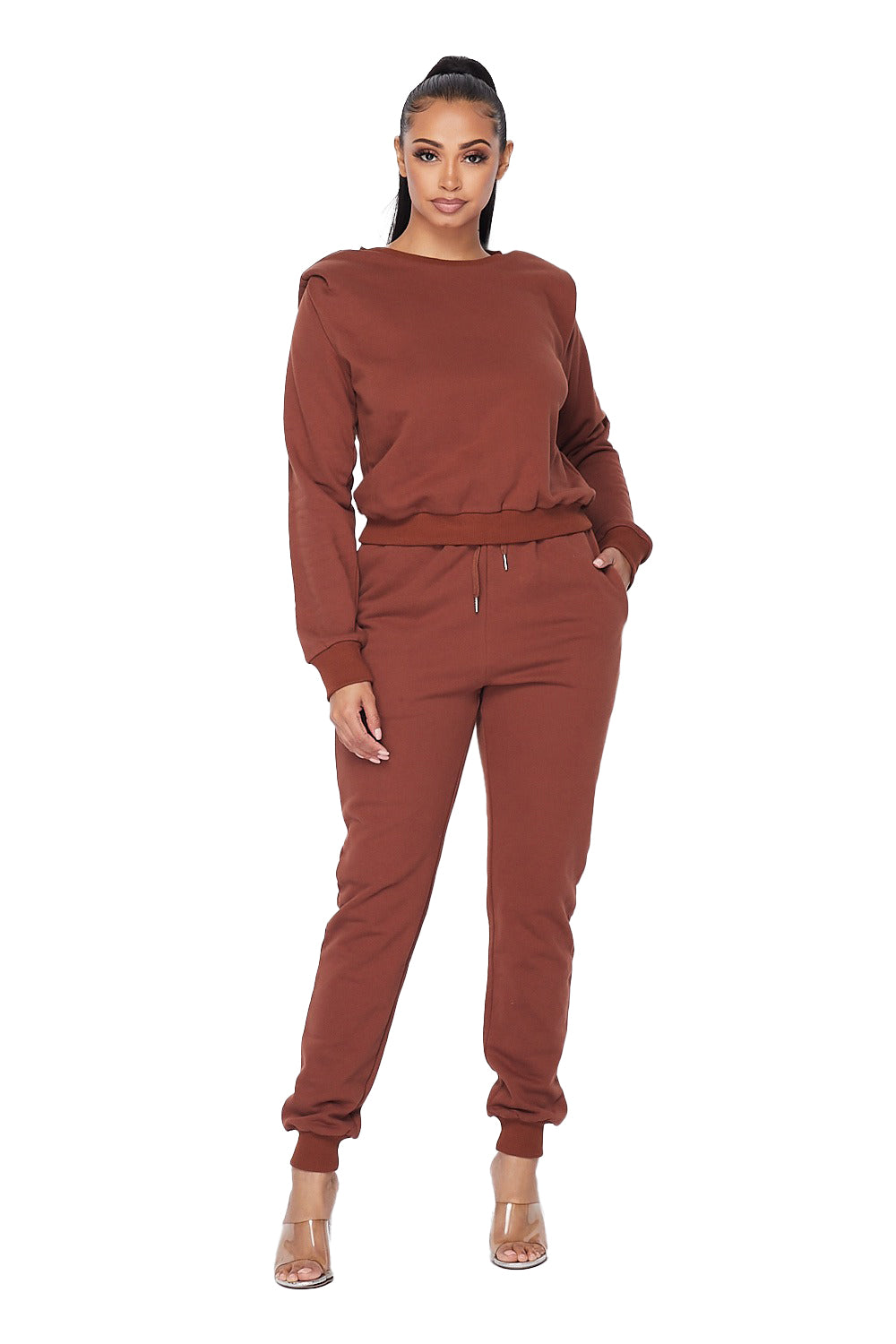 Padded Shoulder Jogging Suit -Chocolate Hot & Delicious