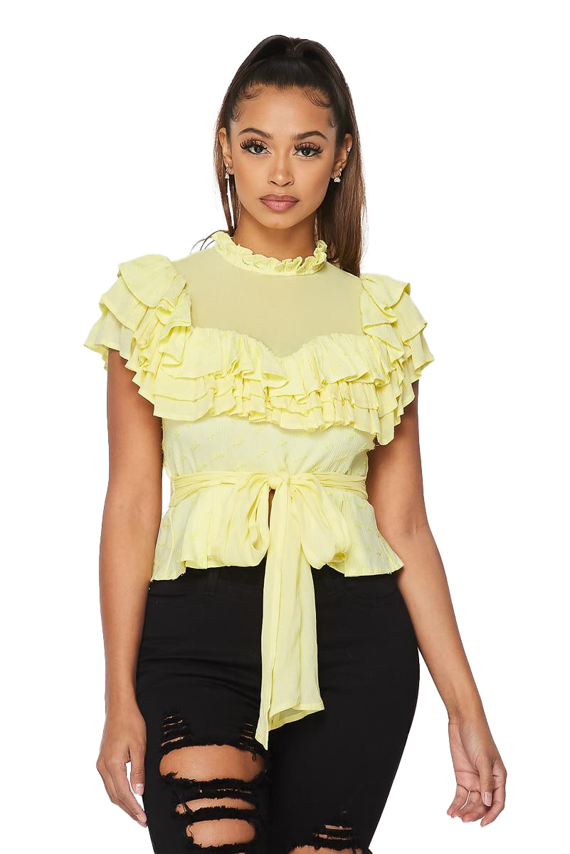 Banded Ruff Top Style Ruffle Belted Top Hot & Delicious