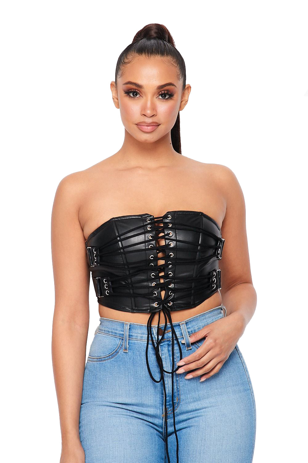 Vegan Leather Lace Up Tube Top Hot & Delicious